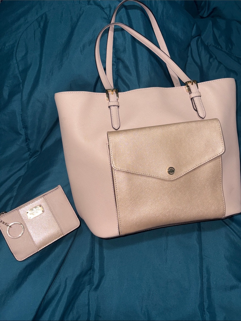 Michael Kors -Women's Blush Pink & Rose Gold Tote Bag w/ Front Pocket +*cardho